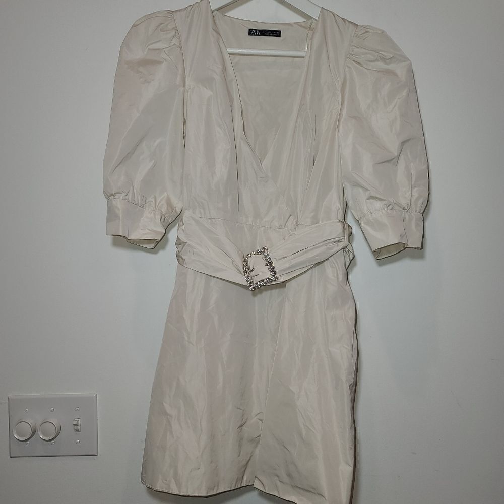 Zara NWOT Shimmer Wrap Puff Sleeve Shirt Dress